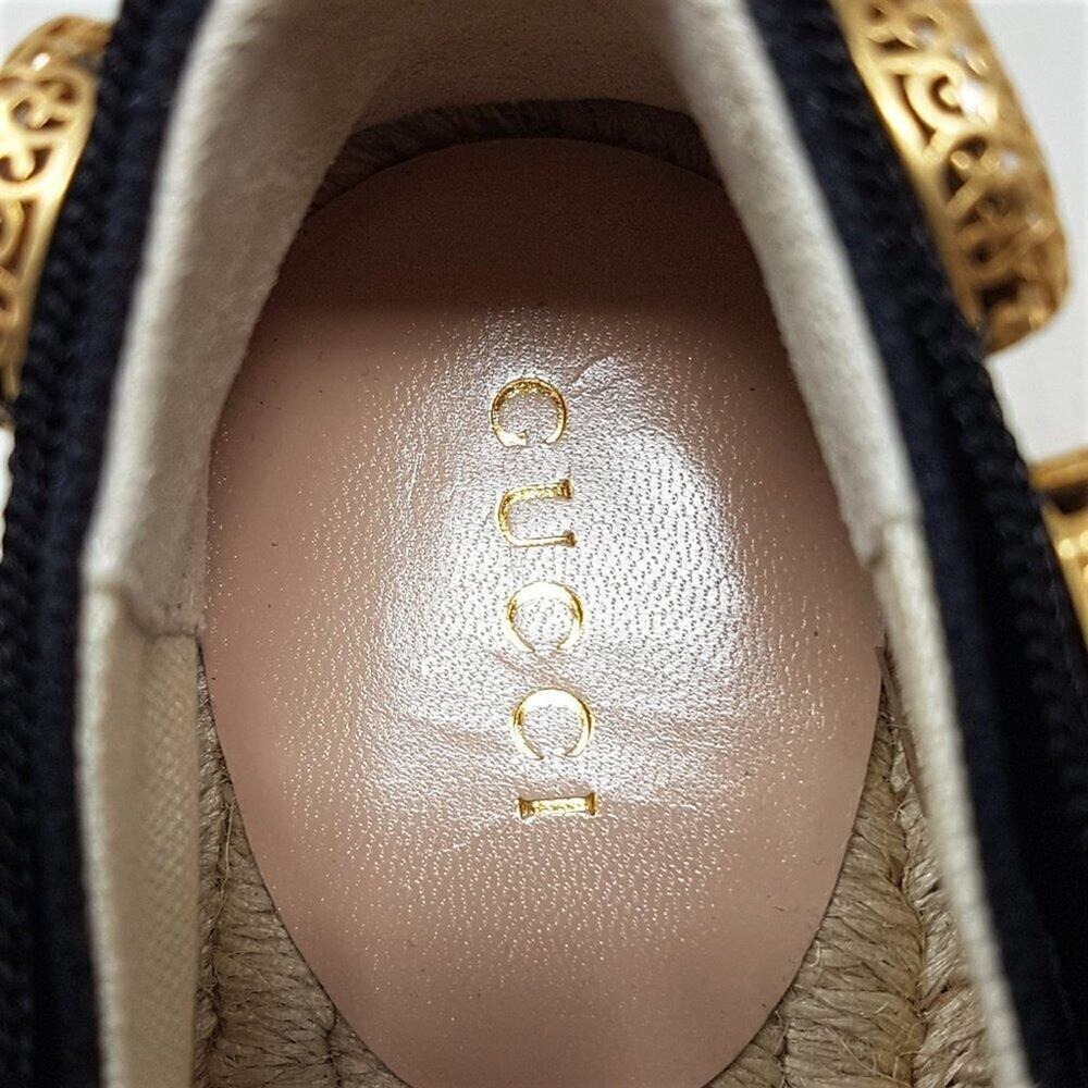 Gucci Black Crystal Espadrilles Flats Canvas Slip On Size 36.5 - Picture 5 of 10